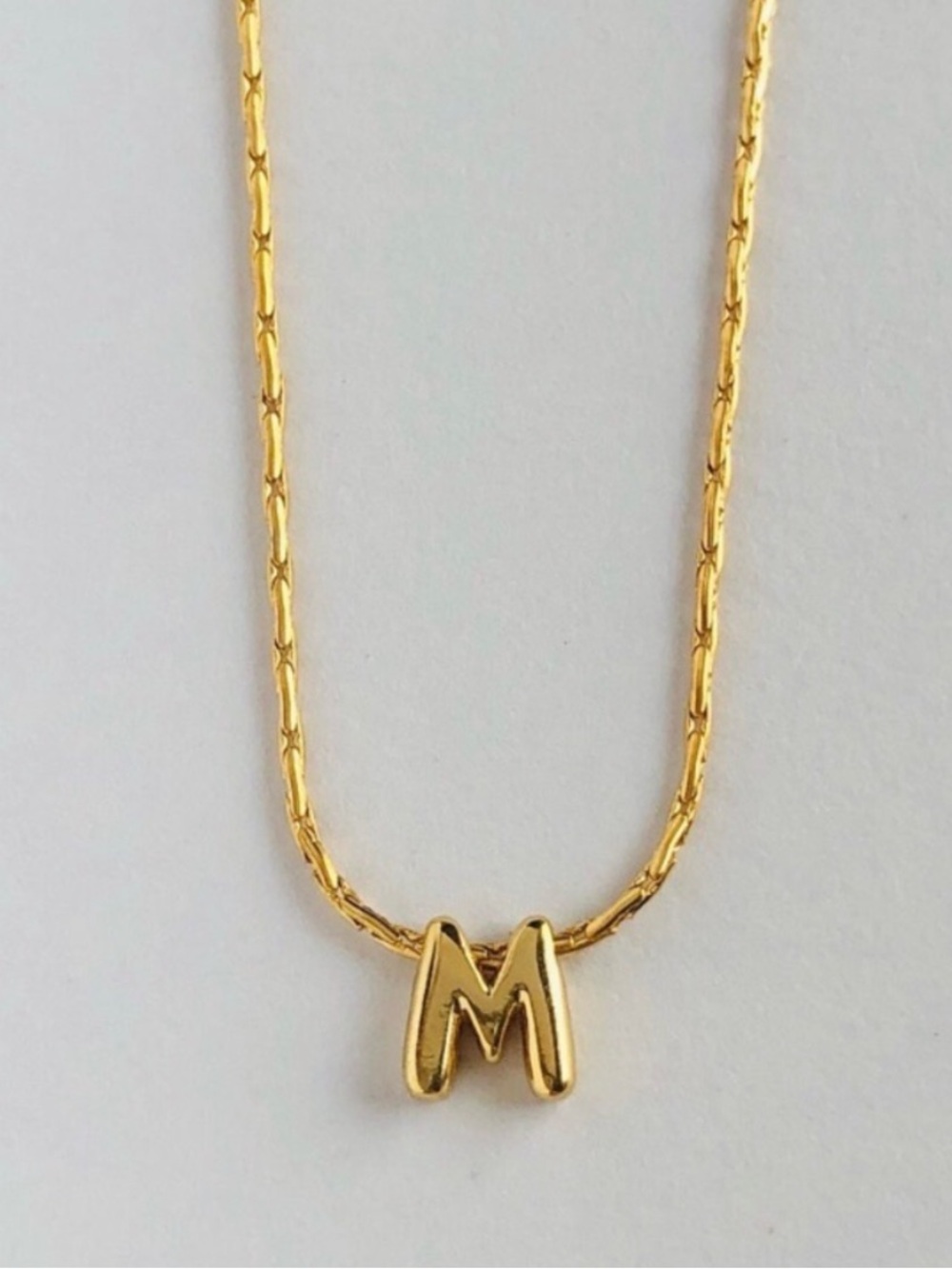 18K Gold Plated Letter “M” - Snake Chain Minimalist Bubble Monogram Necklace